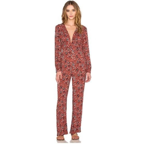 Free People Some Like it Hot Jumpsuit Rust Combo-sz approx. 8 - Picture 1 of 13